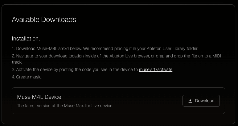 Screenshot of account page with download link