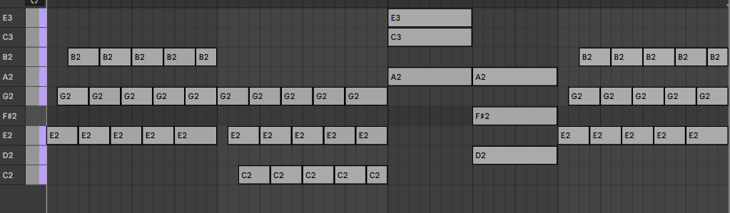 Screenshot of flowing chord progression in MIDI editor